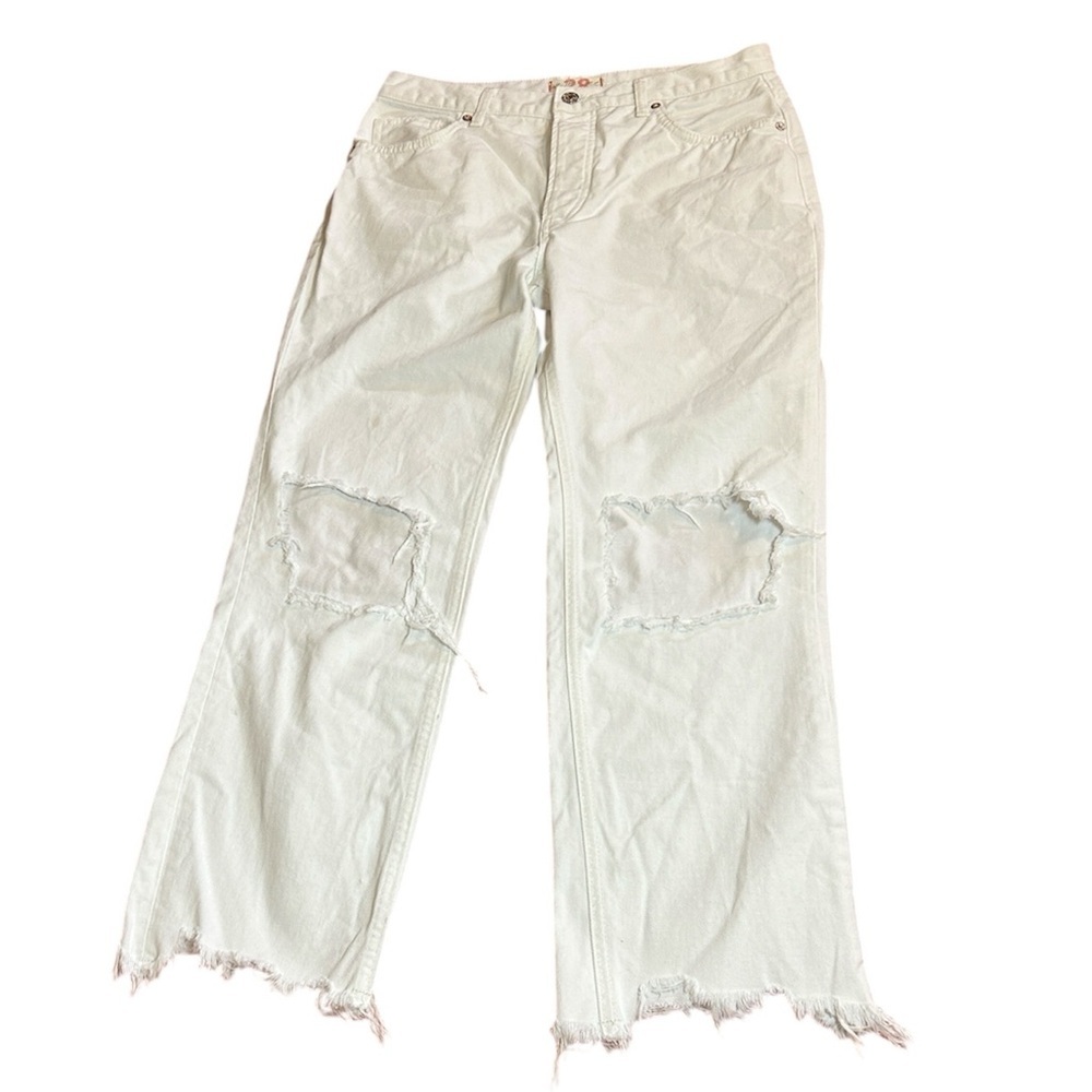 We the Free FREE PEOPLE Maggie Mid Rise Straight Leg Distressed Jean White Sz 27